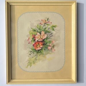 Framed Floral Watercolor Wall Art - Pink & Green Bouquet